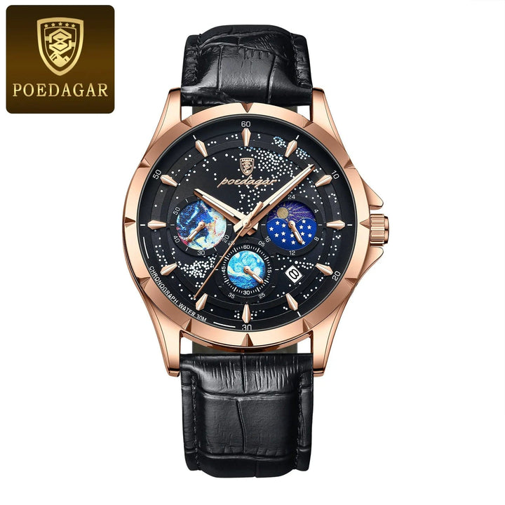 Aayat Mart Rose Gold Black L / CN POEDAGAR Casual Man Wristwatch Luxury Waterproof Luminous Date Men Watch Chronograph Stainless Steel Men's Quartz Watches Clock