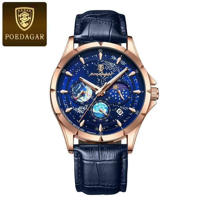 Aayat Mart Rose Gold Blue L / CN POEDAGAR Casual Man Wristwatch Luxury Waterproof Luminous Date Men Watch Chronograph Stainless Steel Men's Quartz Watches Clock