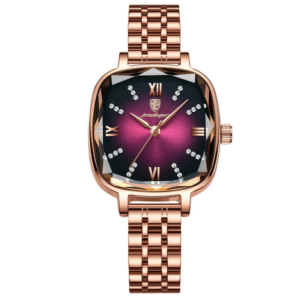 Aayat Mart Rose Gold Purple POEDAGAR High Quality Luxury Women Watch Stainless Steel Square Waterproof Quartz Ladies Wristwatches Dress Elegant Femme Clocks