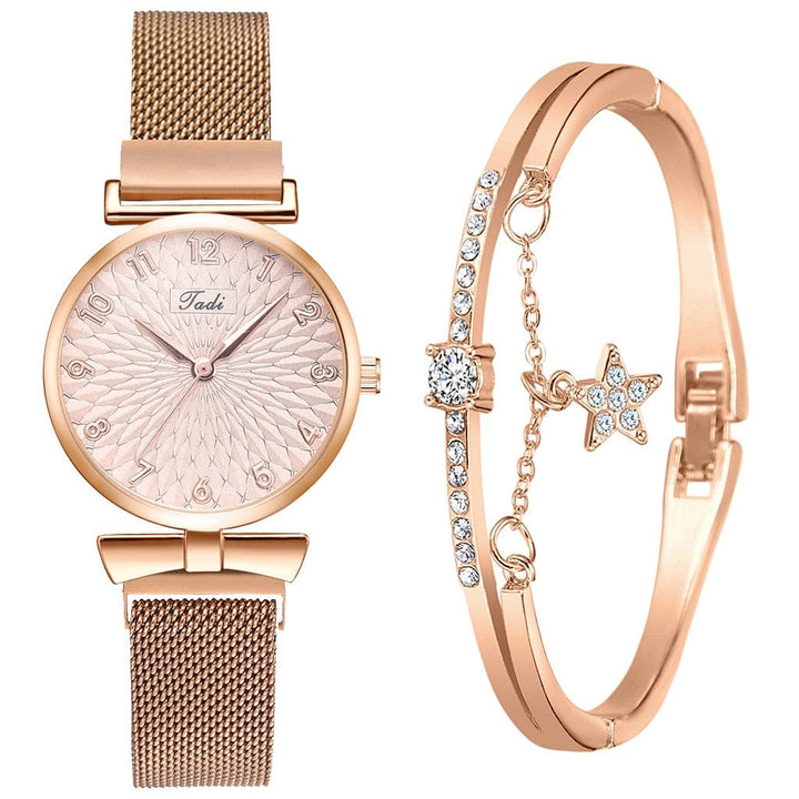 Aayat Mart 0 rose gold set Female Luxury Wristwatches Magnetic Mesh Band Rose Woman Watch Bracelet montre femme reloj mujer