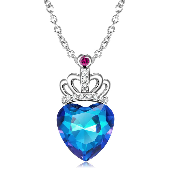 Aayat Mart Accessories Set Blue Light Peach Heart Crown Necklace S925 Sterling Silver