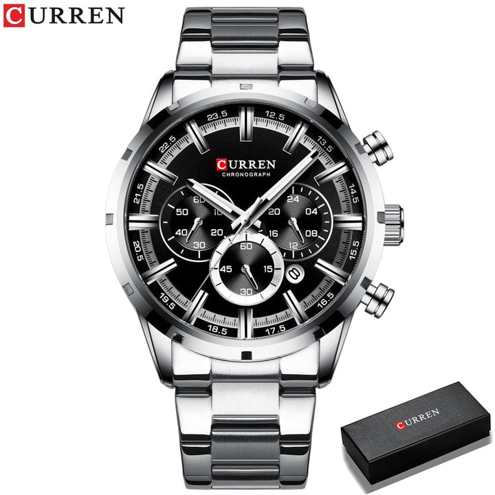 Aayat Mart 0 Silver black box / China Curren Men's Watch Blue Dial Stainless Steel Band Date Mens Business Male Watches Waterproof Luxuries Men Wrist Watches for Men