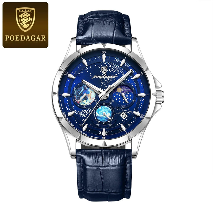 Aayat Mart Silver Blue L / CN POEDAGAR Casual Man Wristwatch Luxury Waterproof Luminous Date Men Watch Chronograph Stainless Steel Men's Quartz Watches Clock