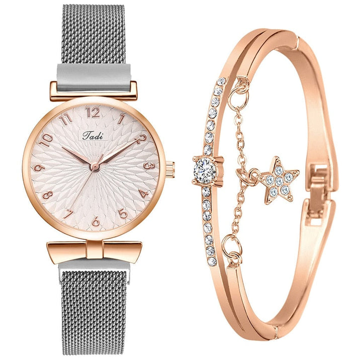 Aayat Mart 0 silver set Female Luxury Wristwatches Magnetic Mesh Band Rose Woman Watch Bracelet montre femme reloj mujer