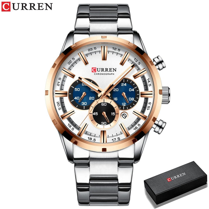 Aayat Mart 0 Silver white box / China Curren Men's Watch Blue Dial Stainless Steel Band Date Mens Business Male Watches Waterproof Luxuries Men Wrist Watches for Men