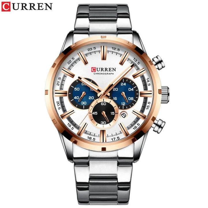 Aayat Mart 0 Silver white / China Curren Men's Watch Blue Dial Stainless Steel Band Date Mens Business Male Watches Waterproof Luxuries Men Wrist Watches for Men
