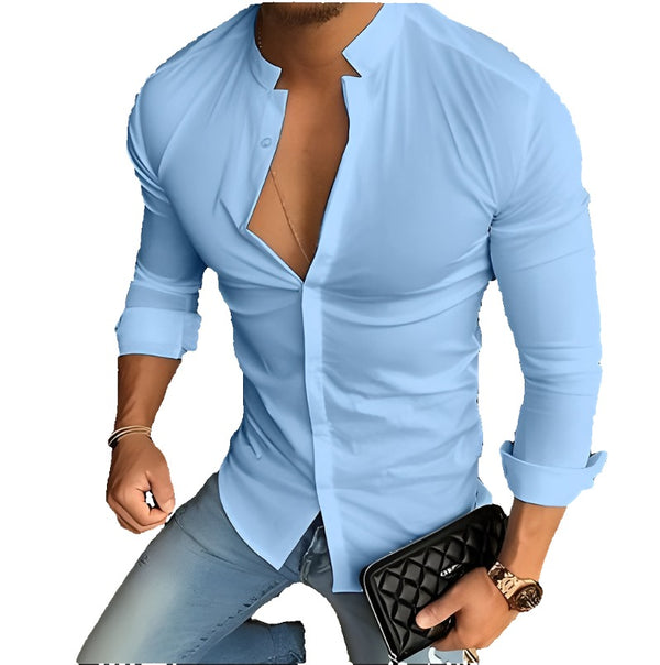 Aayat Mart 0 Sky Blue / S Men's Casual Fashion Stand Collar Shirt