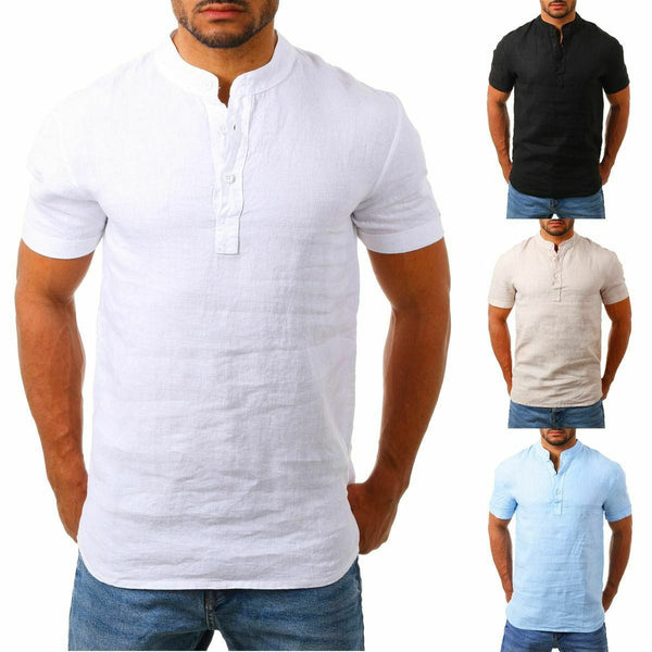 Aayat Mart 4 Stand Collar Cotton Linen Long Sleeve Shirt
