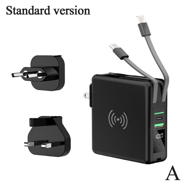 Aayat Mart Standard Black / China 5 In 1 Wireless Charger Power Bank USB PD Travel Fast Charging With Cable Plug 10000mAh Portable Power Display EU UK Adapter