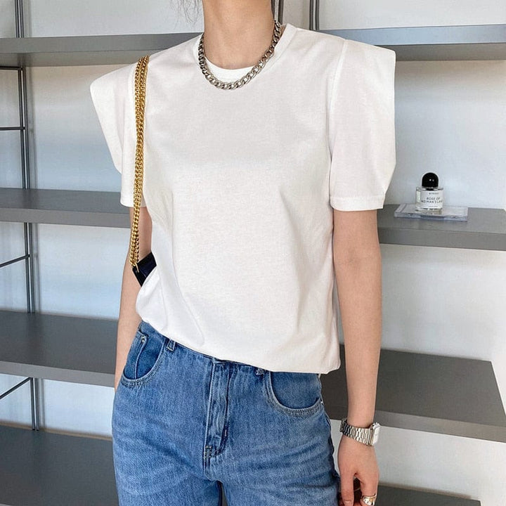 Aayat Mart 0 Summer Design T Shirts Shorted Puff Sleeves T-shirt Women's Loose Round Neck Ins Summer Luxury Female Top