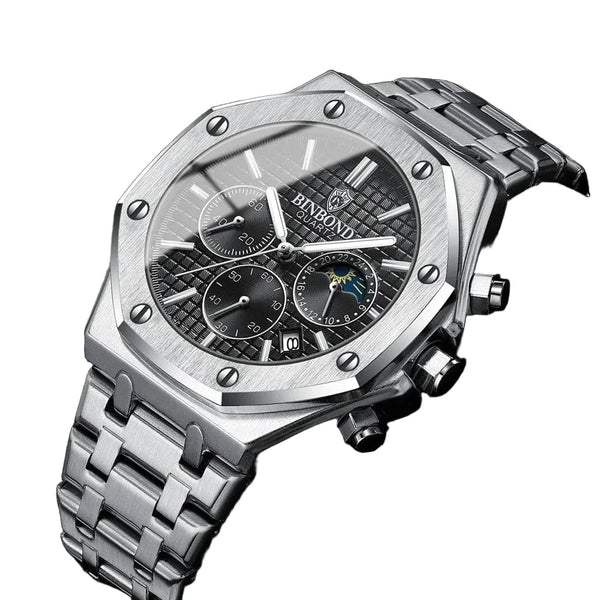 Aayat Mart Male watch Top Brand Man Casual Waterproof Watch Luxury Luminous BINBOND Wristwatch Stainless Steel Men Date Calendar Clock