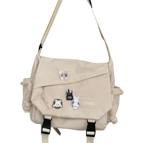Aayat Mart 0 White Chapter Nylon Handbags Shoulder Bag Large Capacity Crossbody Bags for Teenager Girls Men Harajuku Messenger Bag Student School Bags Sac