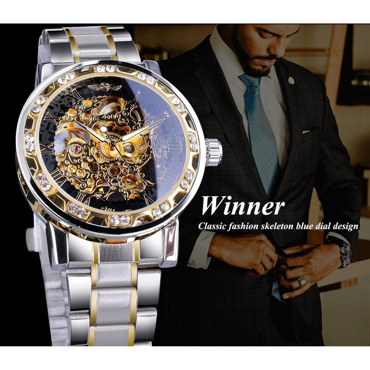 Aayat Mart 0 Winner Transparent Fashion Diamond Luminous Gear Movement Royal Design Men Top Brand Luxury Male Mechanical Skeleton Wrist Watch