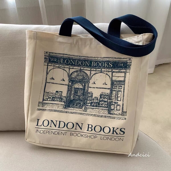Aayat Mart 0 Women Canvas Shoulder Bag London Books Print Ladies Casual Handbag Tote Bag Reusable Large Capacity Cotton Shopping Beach Bag