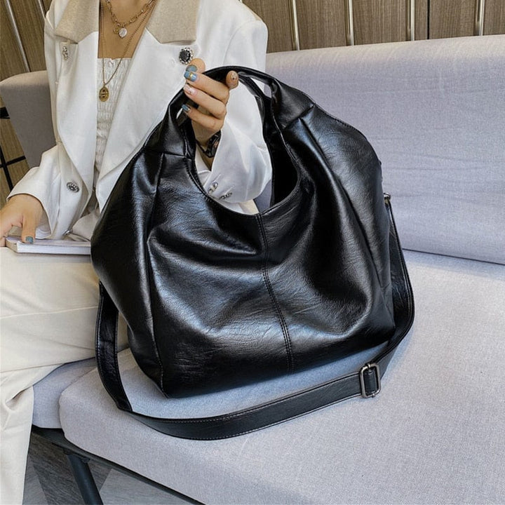 Aayat Mart 0 Women‘s Leather Tote Hobo Bag Large Handbags for Women 2022 Big Shoulder Bags Female Solid Color Simple Crossbody Bags Balck Sac